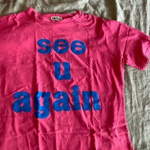 Pink women’s T-Shirt with Blue Print 1688
